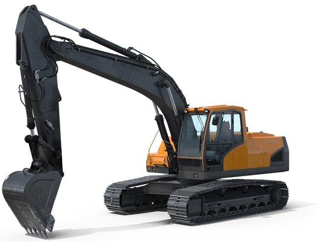 Yellow tracked excavator with a digging bucket - Cajun Care Demolition & Tree Service in New Orleans